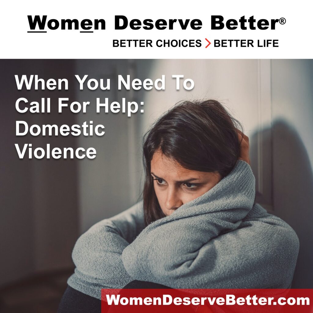 A woman sitting on the floor, the photo is overlaid with the text When you need to call for help: domestic violence